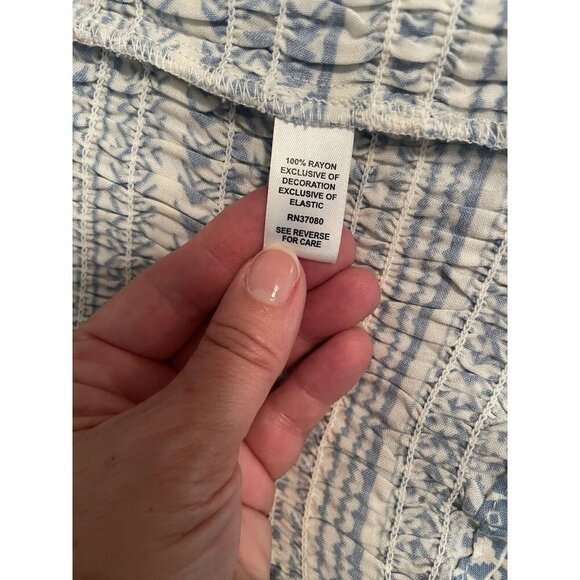 Cato Stretch Off the Shoulder Blue and White Womens Top with Circle Fringe Sz L - Picture 7 of 7